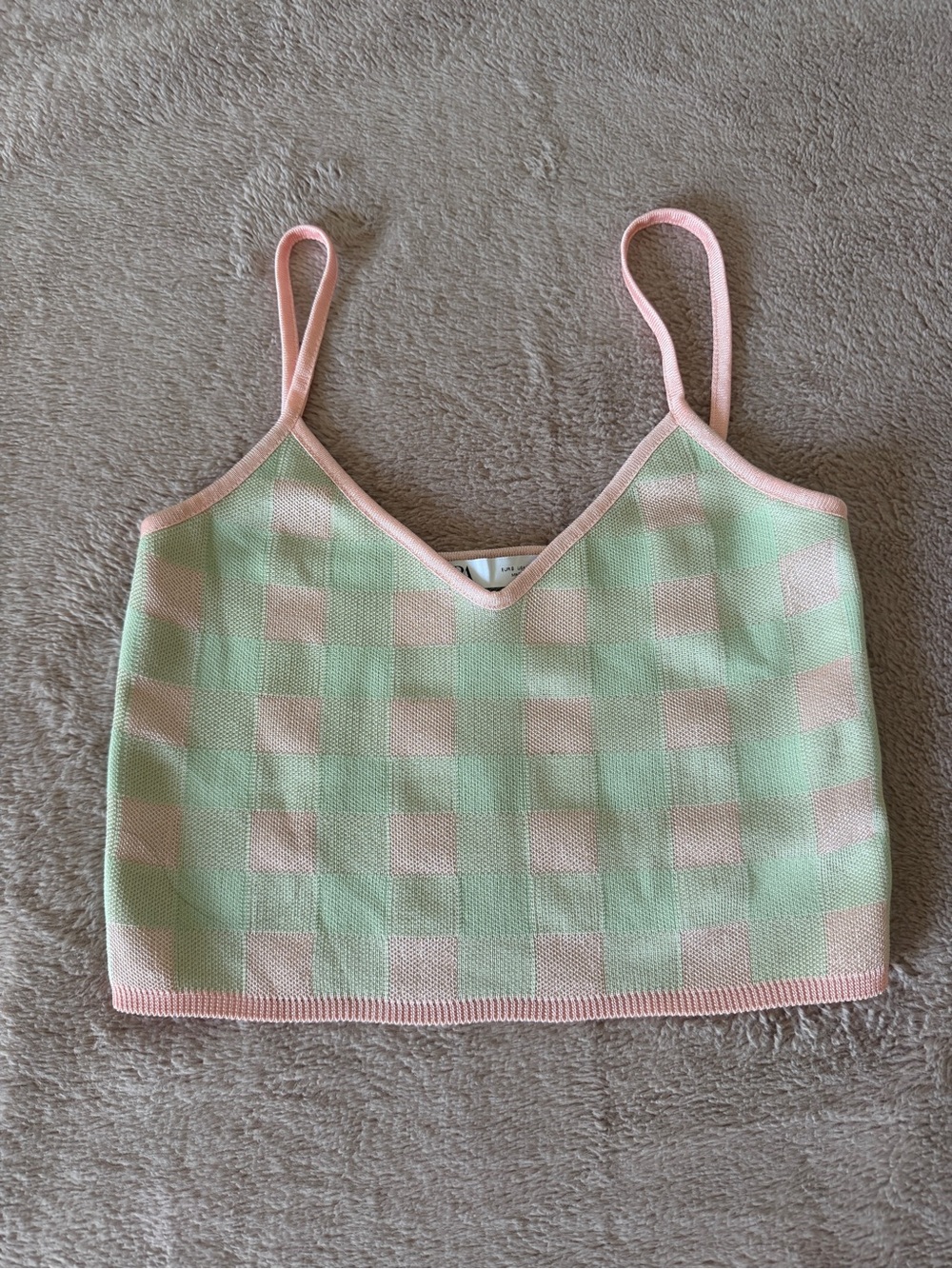 Zara Pink & Mint Checker Knit Bandeau Cami